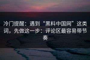 冷门提醒：遇到“黑料中国网”这类词，先做这一步：评论区最容易带节奏