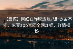 【震惊】网红在昨晚遭遇八卦欲罢不能，麻豆app官网全网炸锅，详情揭秘