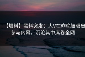 【爆料】黑料突发：大V在昨晚被曝曾参与内幕，沉沦其中席卷全网